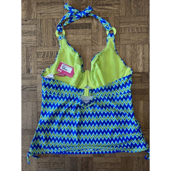 Curvy Kate 38F Shockwave Halterneck Tankini Top Electric Shock Blue Green NWT - Picture 4 of 5